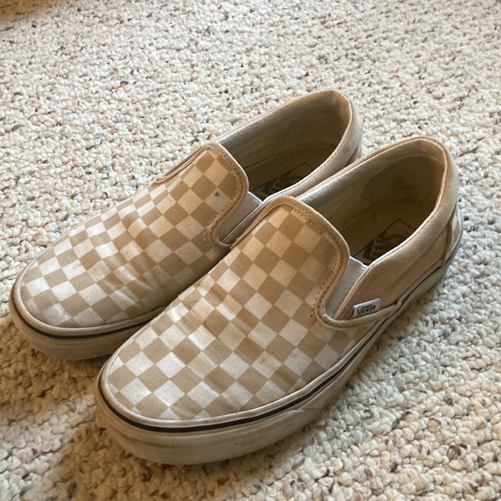 Vans Checkered Slip-On Shoes - Beige and White